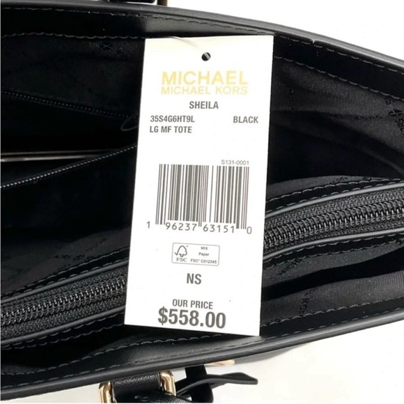 Michael Kors Bag Large Sheila Mf Tote Bag Black/Gold - Picture 11 of 11